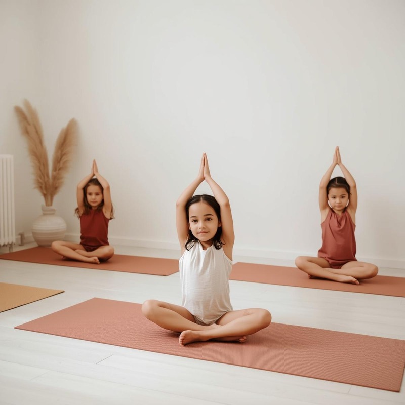 Deux enfants en posture de yoga sur un tapis
